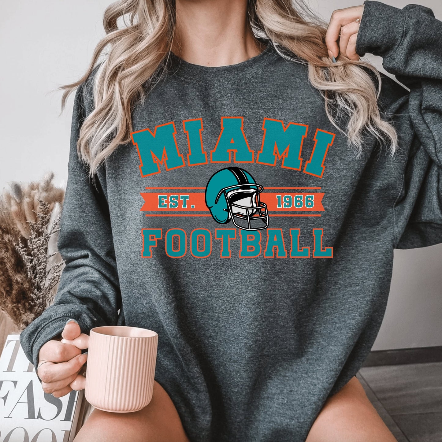 Miami Football Vintage Crewneck Sweatshirt, Retro Dolphin Gift For Women