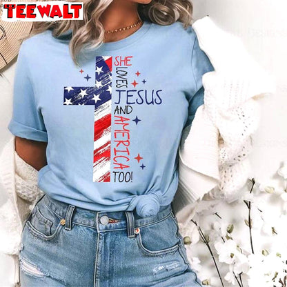 Cool Design Christian Unisex Hoodie, Must Have She Loves Jesus And America Too