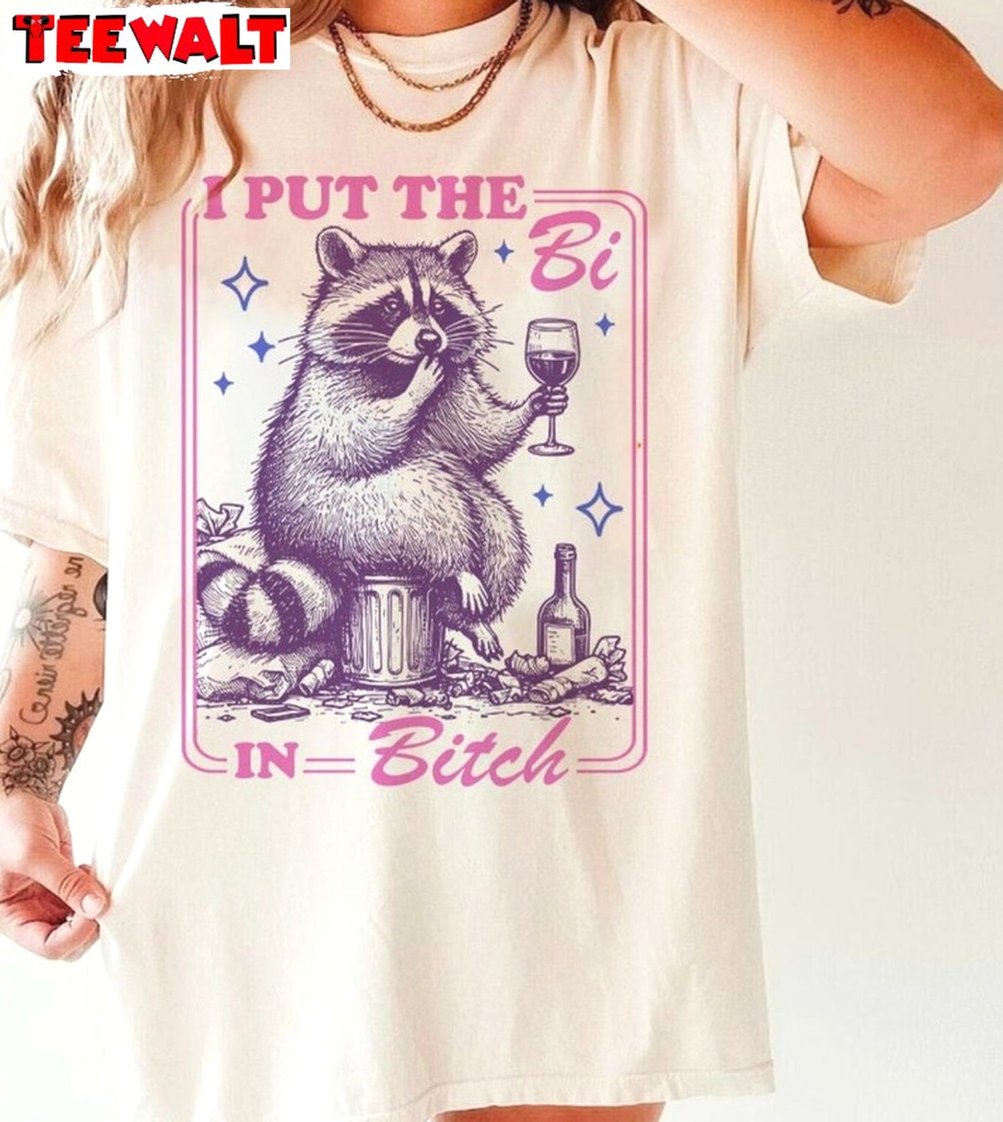 I Put The Bi In Bitch Short Sleeve, Cool Design Bisexual Crewneck Long Sleeve