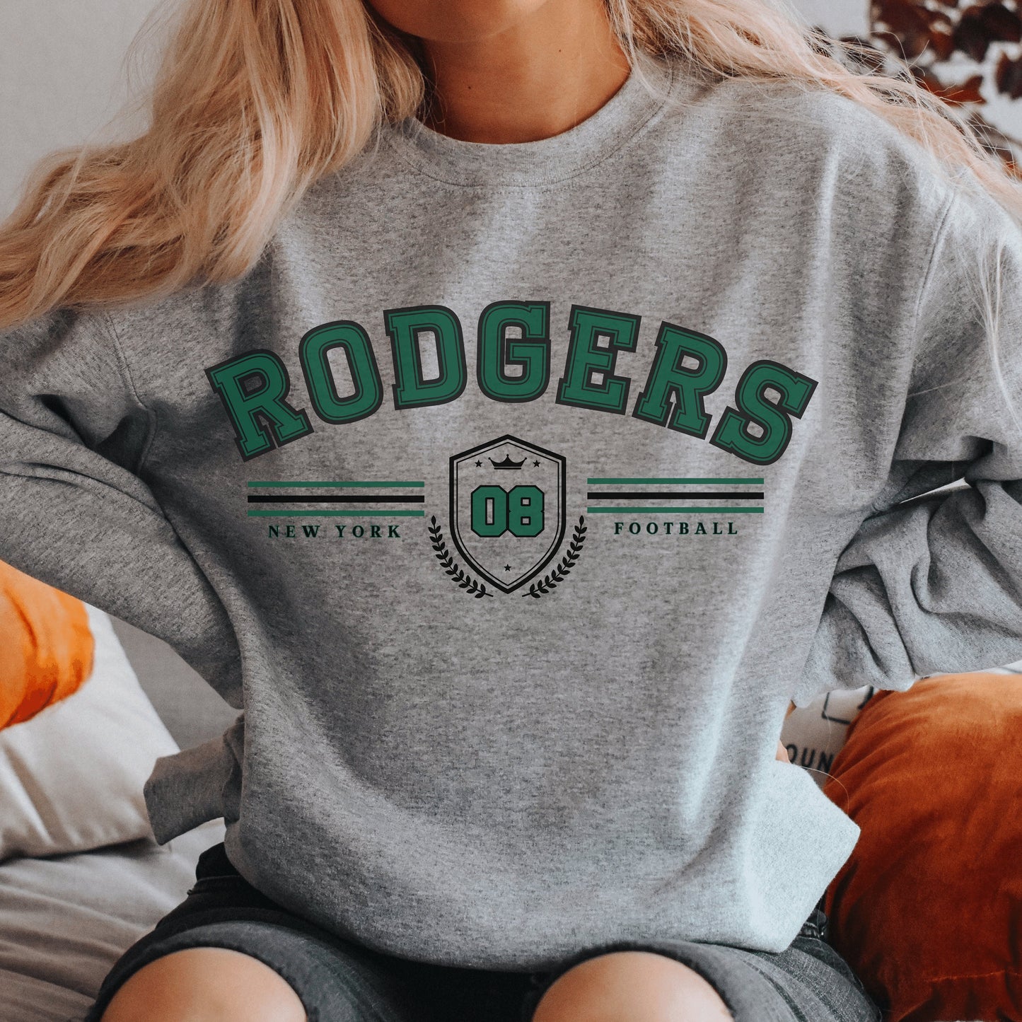 Aaron Rodgers Vintage Style Jets Crewneck Sweatshirt York Football Jersey Shirt