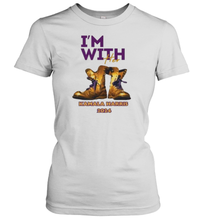 I&#39M With Her Kamala Harris 2024 Gold And Purple Boots T-Shirt