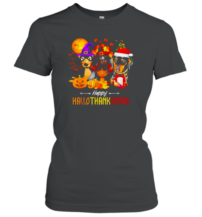 Dachshund Happy Hallothanksmas T-Shirt