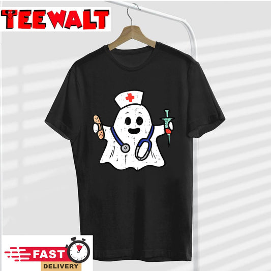 Nurse Ghost Scrub Top Halloween Costume For Nurses Women RN T-Shirt