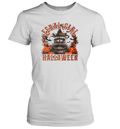 Feral Girl Halloween Raccoon Pumpkin Fall Autumn T-Shirt