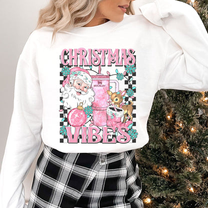 Trendy Pinkmas Sweatshirt With Santa & Reindeer