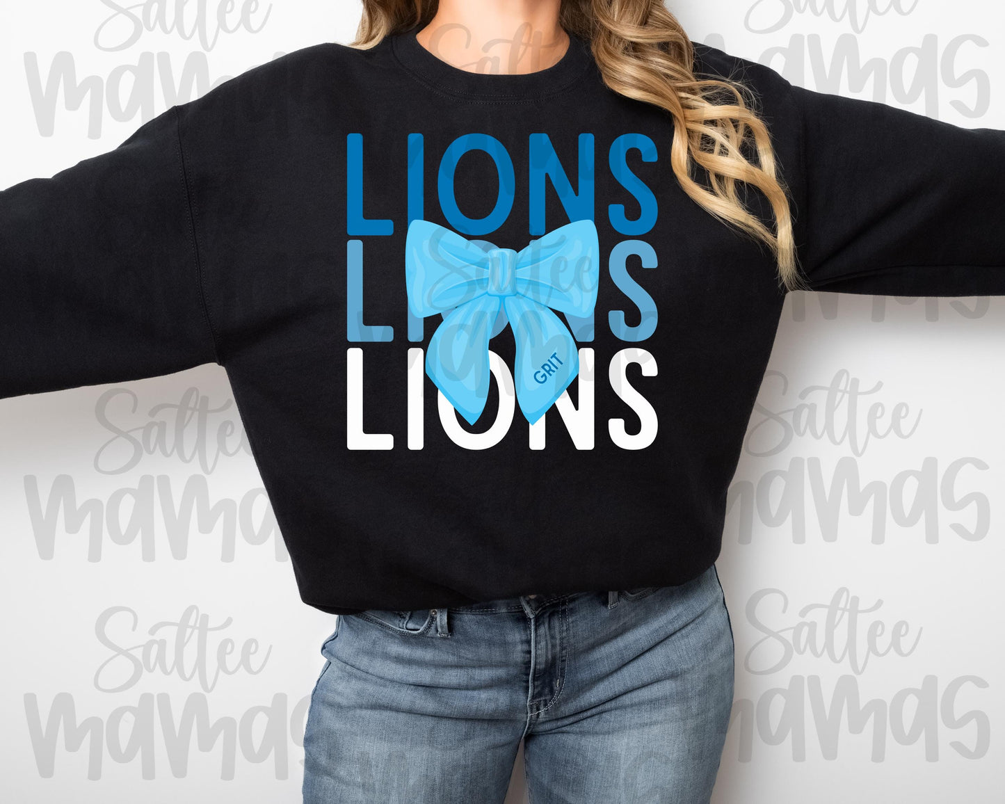 Lions Coquette Design With Blue And White Bow And Grit