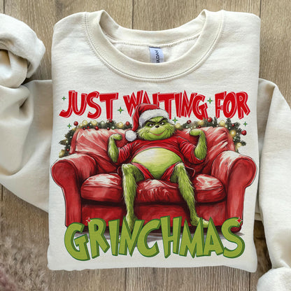 Just Waiting For Christmas Funny Retro Sublimation Design