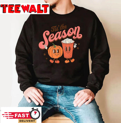 Tis The Season Pumpkin Spice Funny Fall Vibes Autumn Retro T-Shirt 700594