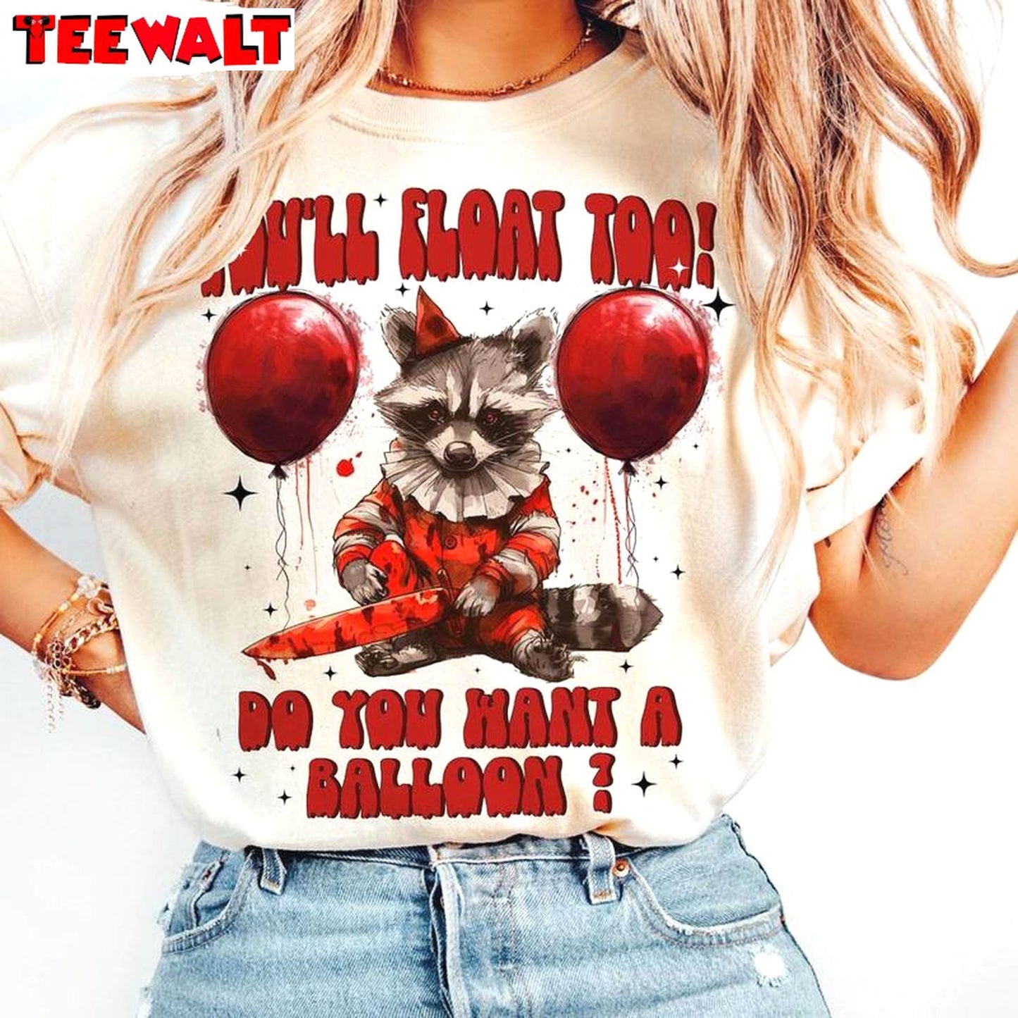 Do You Want A Balloon Trendy Unisex Hoodie, Raccoon Halloween Short Sleeve Tee Tops