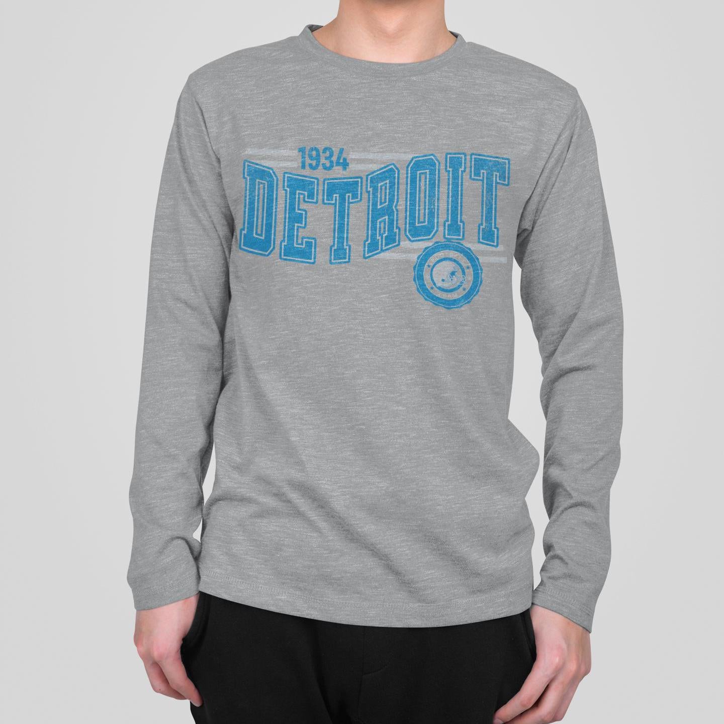 Detroit Football Retro Crewneck Long Sleeve Game Day T-Shirt