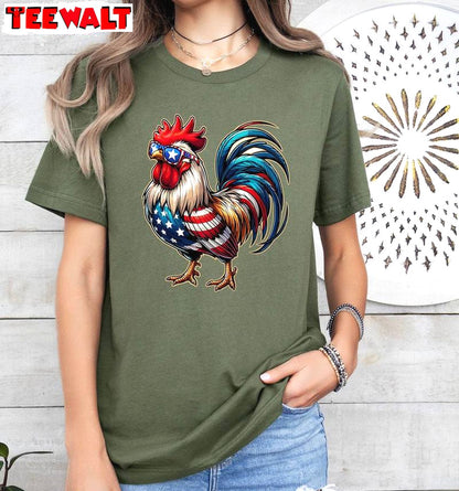 Must Have Fourth Of July T Shirt, Trendy Chicken 4th Of July Shirt Crewneck