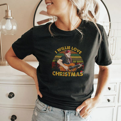 I Willie Love Christmas Shirt Willie Nelson Palying Guitar