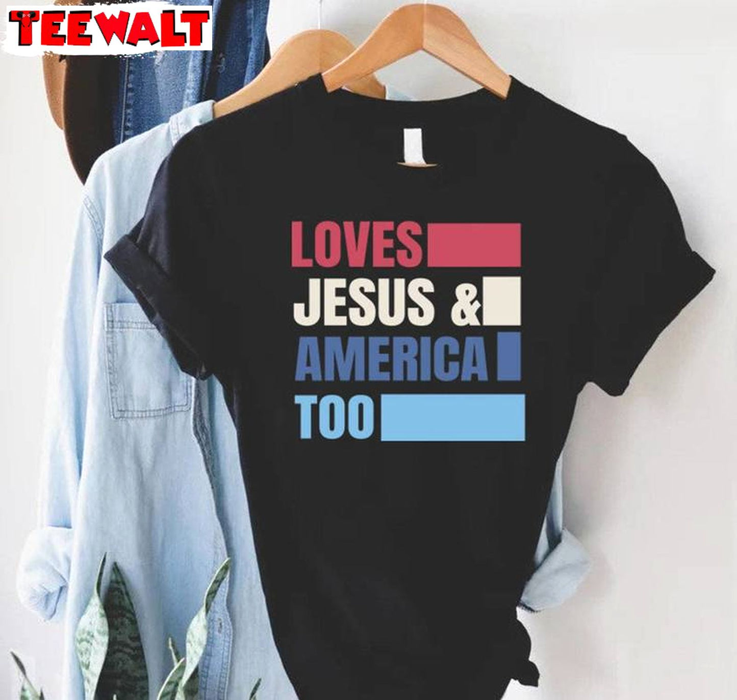 Trendy Loves Jesus And America Too Shirt, 4th Of July Long Sleeve T Shirt