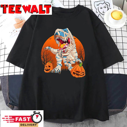 Trex Pumpkin Dinosaur Halloween Kids Mummy Zombie Dino T-Shirt