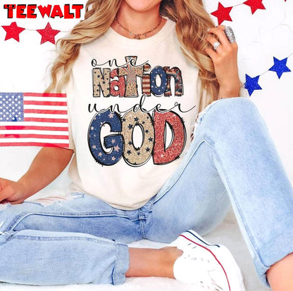 Vintage One Nation Under God Shirt, Comfort 4th Of July Short Sleeve Crewneck