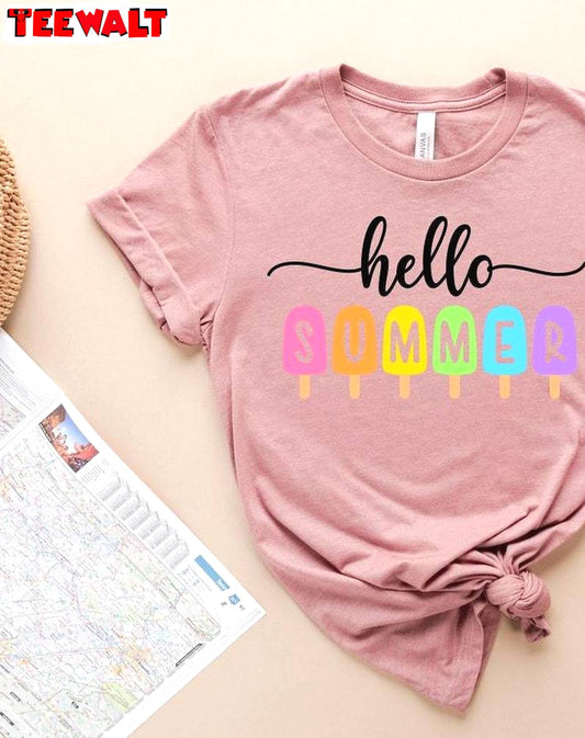 Funny Hello Summer Shirt, Trendy Colorful Holiday Unisex Hoodie