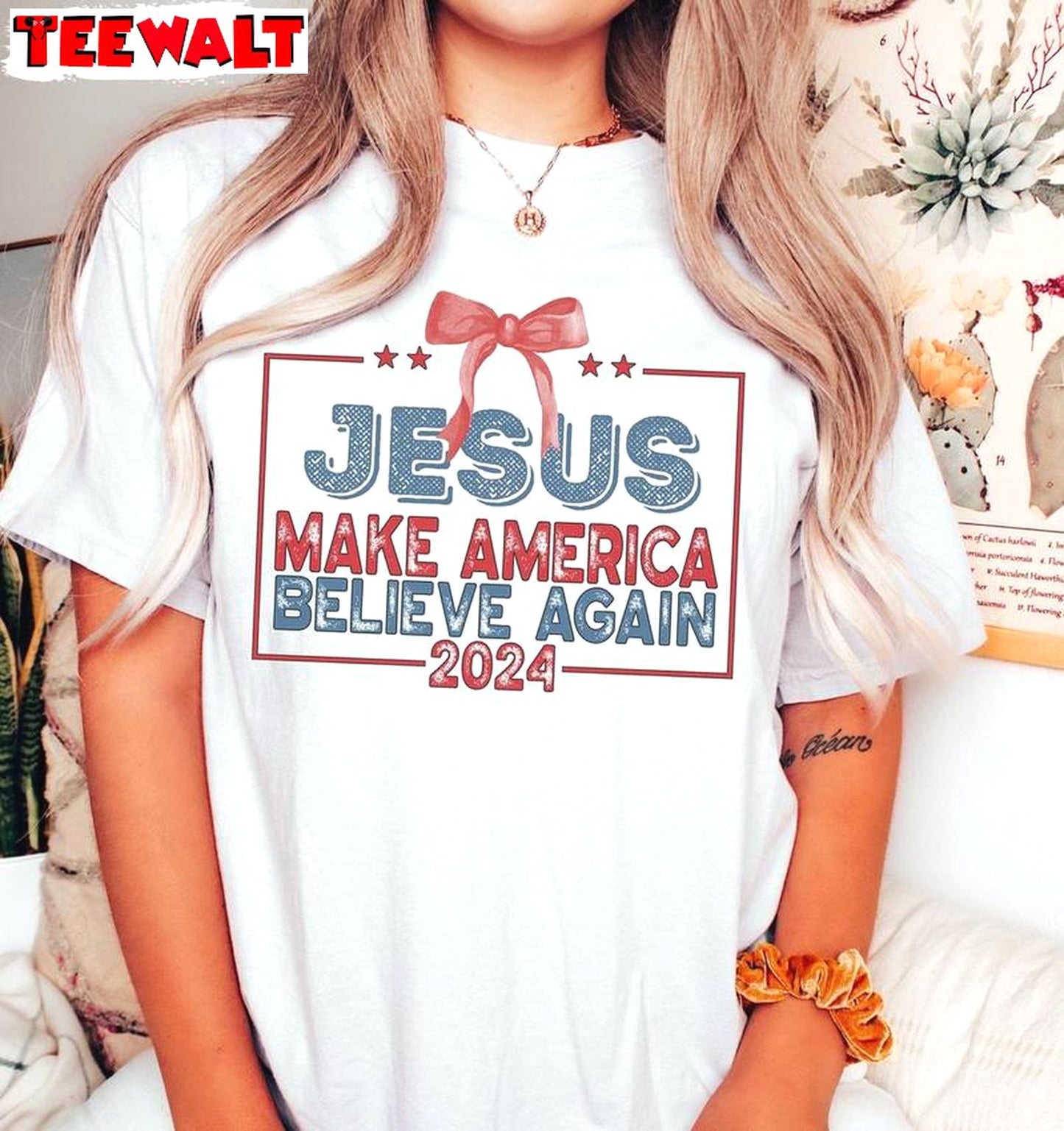 Jesus Make America Believe Again Limited Shirt, Jesus 4th Of July Short Sleeve Crewneck