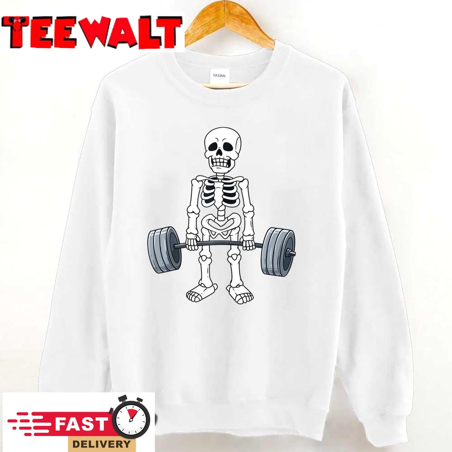 Halloween Skeleton Deadlift Funny Fitness Weightlifting T Shirt