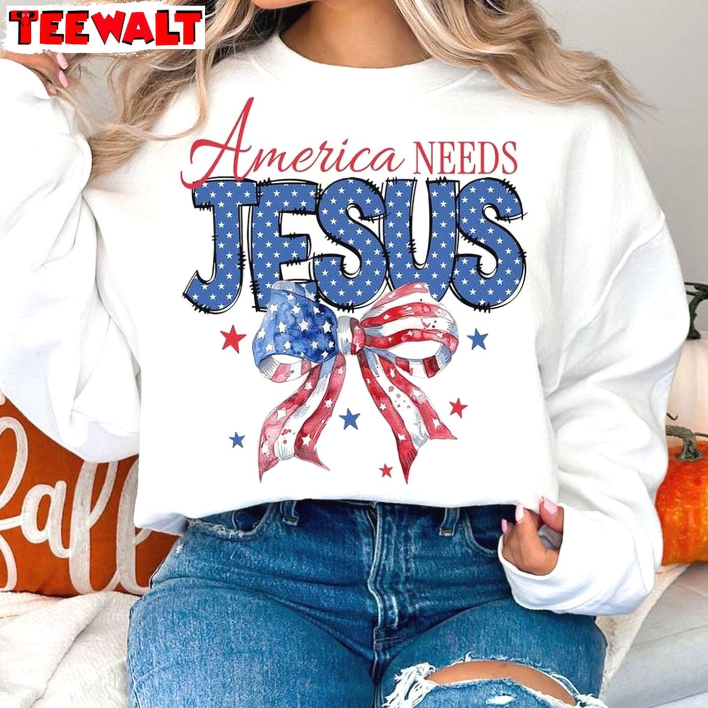 Christian 4th Of July Sweatshirt , Comfort America Needs Jesus Shirt Long Sleeve