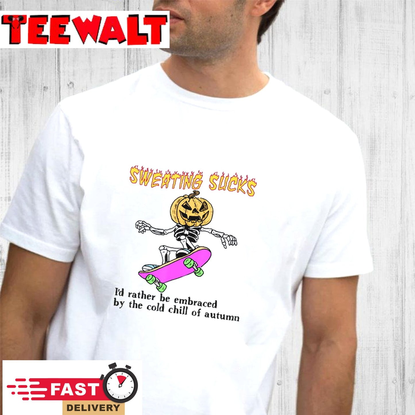 Sweating Sucks Skeleton Pumpkin Head Halloween T-Shirt