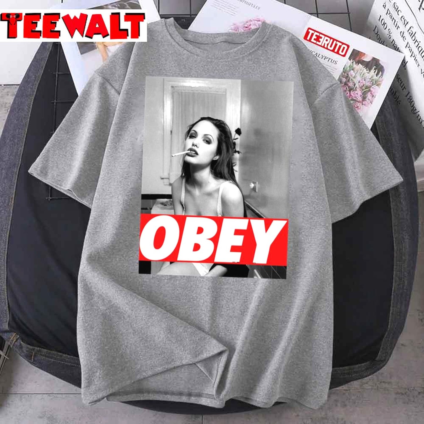 Angelina Jolie Obey Black And White Unisex T-Shirt