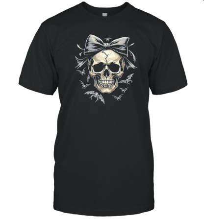 Coquette Skull With Bow And Bats Spooky Halloween T-Shirt