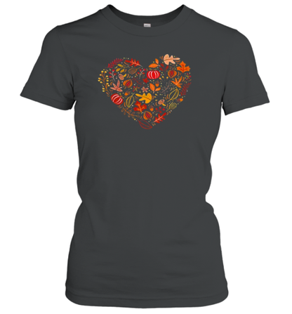 Fall Heart Pumpkin Leaves Teacher T-Shirt