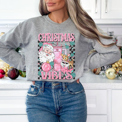 Trendy Pinkmas Sweatshirt With Santa & Reindeer