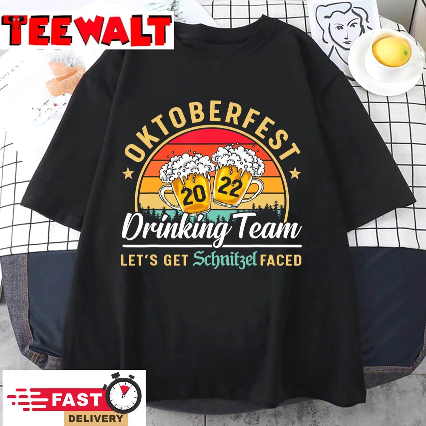 Oktoberfest 2022 Drinking Team Let's Get Schnitzel Face T-Shirt