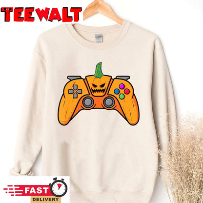 Halloween Video Game Controller With Pumpkin Face Gaming T-Shirt