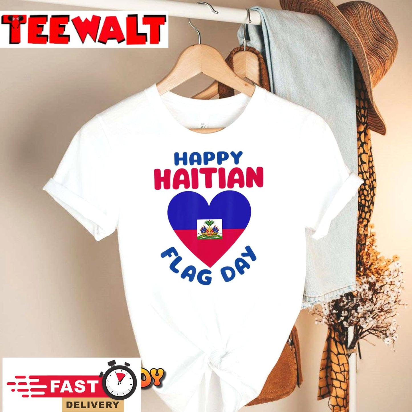 Happy Haitian Flag Day Cool Haiti Flag Heart Women Kids Men T-Shirt