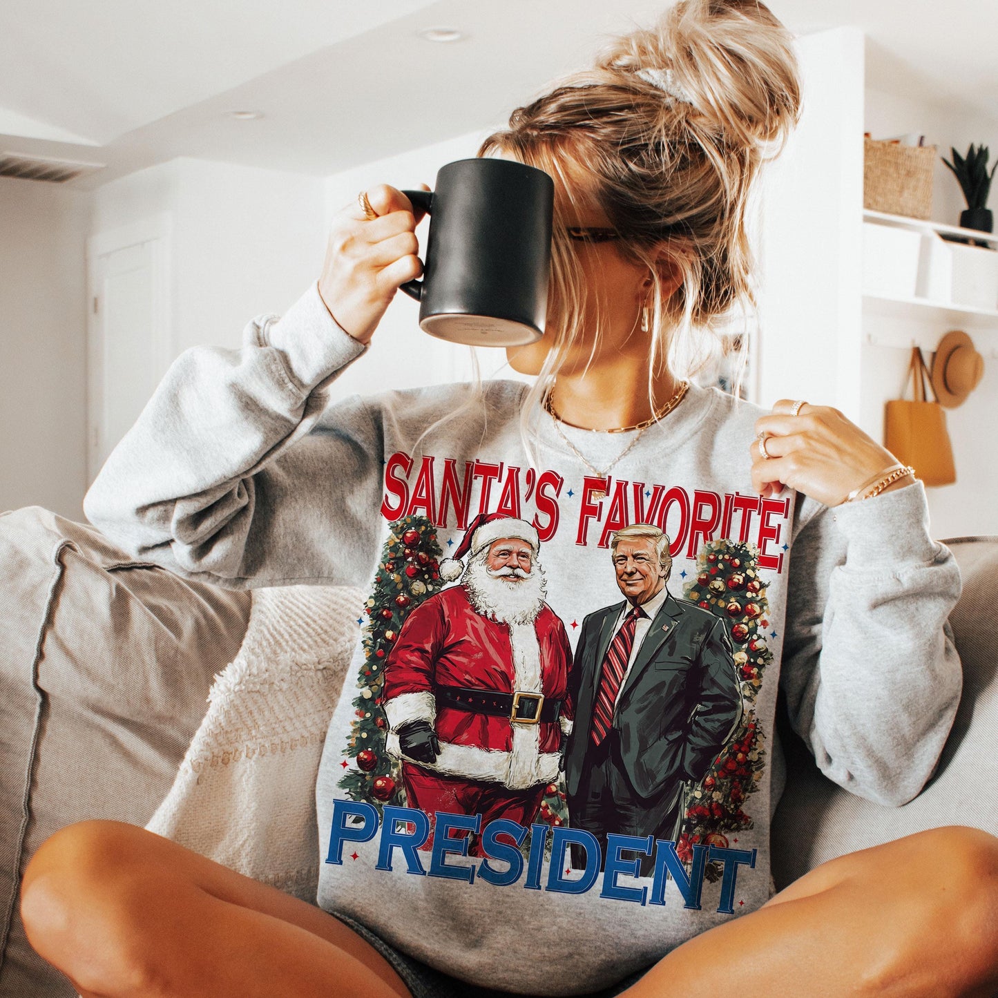 Santa'S Favorite President Christmas T-Shirt Design Clipart