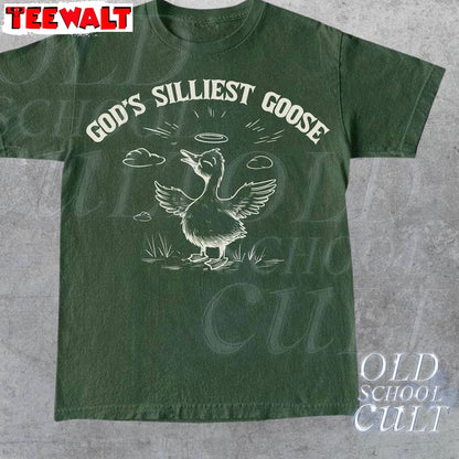 God's Silliest Goose Funny T-shirt, Goose Trendy Short Sleeve Crewneck