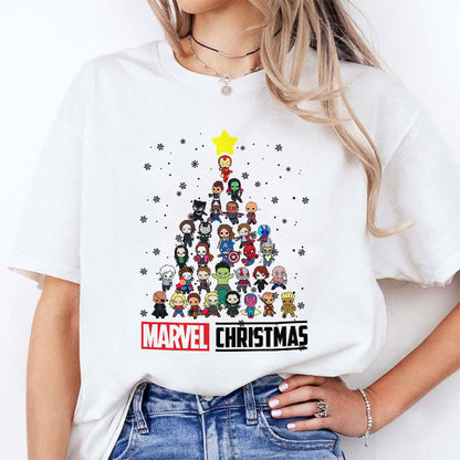 Marvel Studios Avengers Characters Chibi Tree Christmas T Shirt