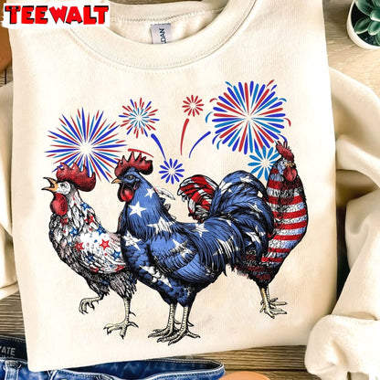 Funny Chicken 4th Of July Shirt, Vintage Chicken Unisex Hoodie Crewneck