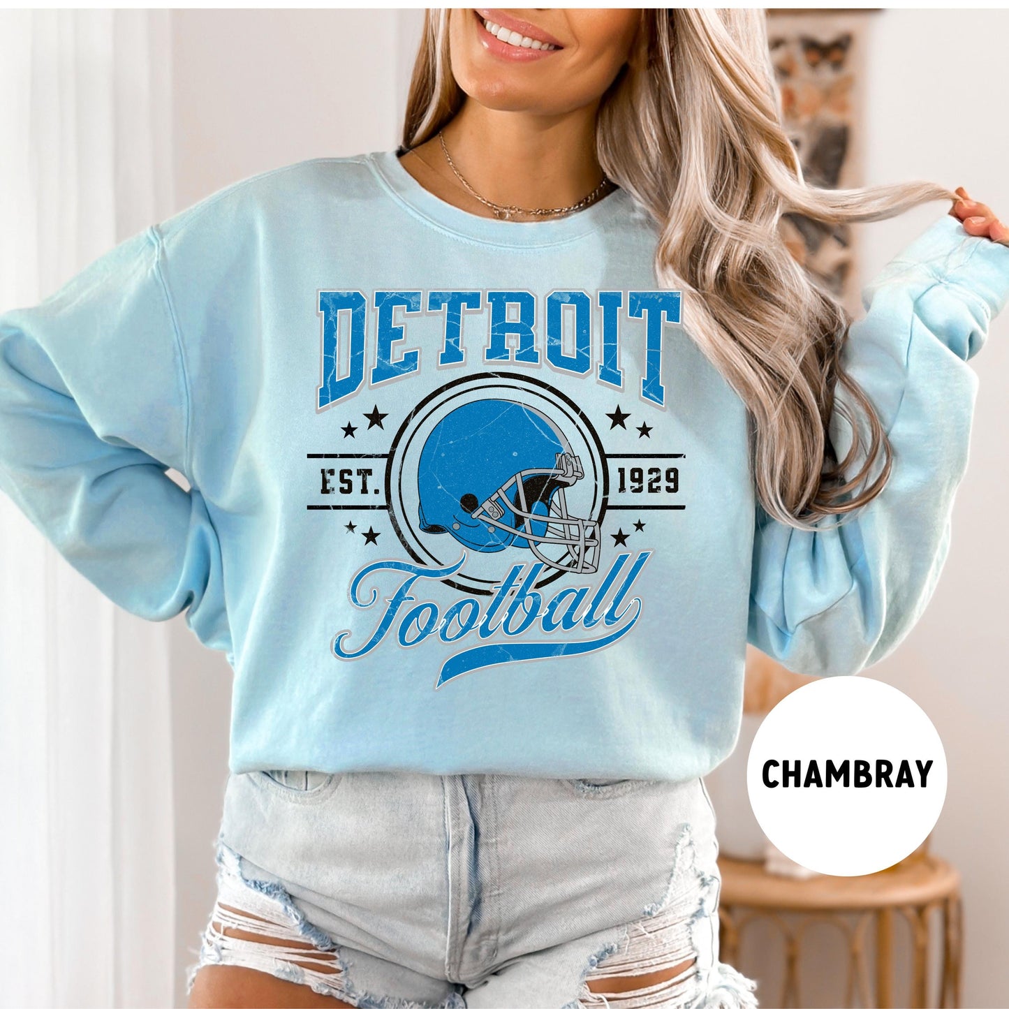 Comfort Colors Retro Detroit Football Crewneck - Lion Gift Sweatshirt