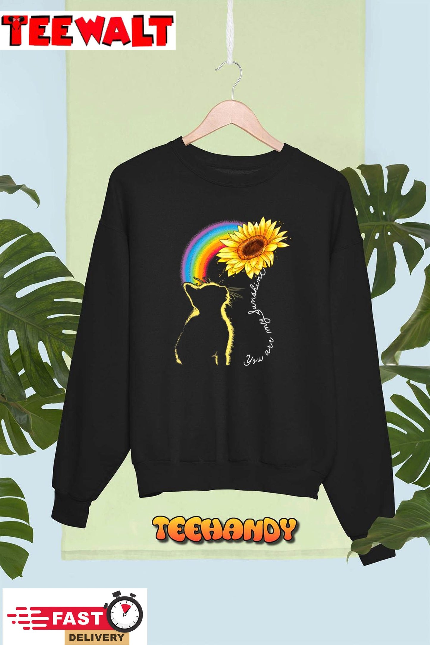 Cat Sunflower Rainbow For Cat Lovers Cat Mom Lady Women T-Shirt