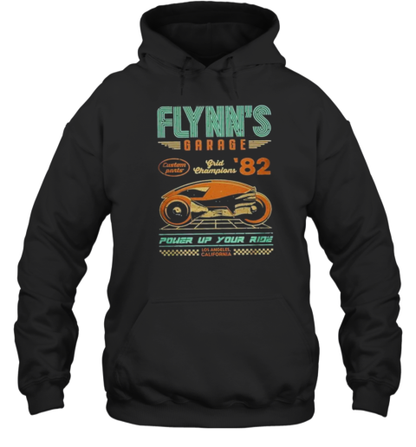 Flynn's Garage Grid Champions Power Up Your Ride Los Angeles California T-Shirt