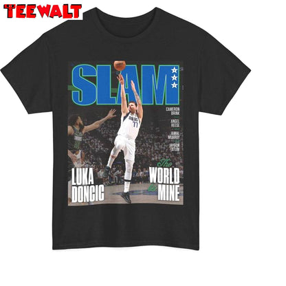 New Rare Luka Doncic Shirt, Mavericks Nba Slam Cover Short Sleeve Crewneck