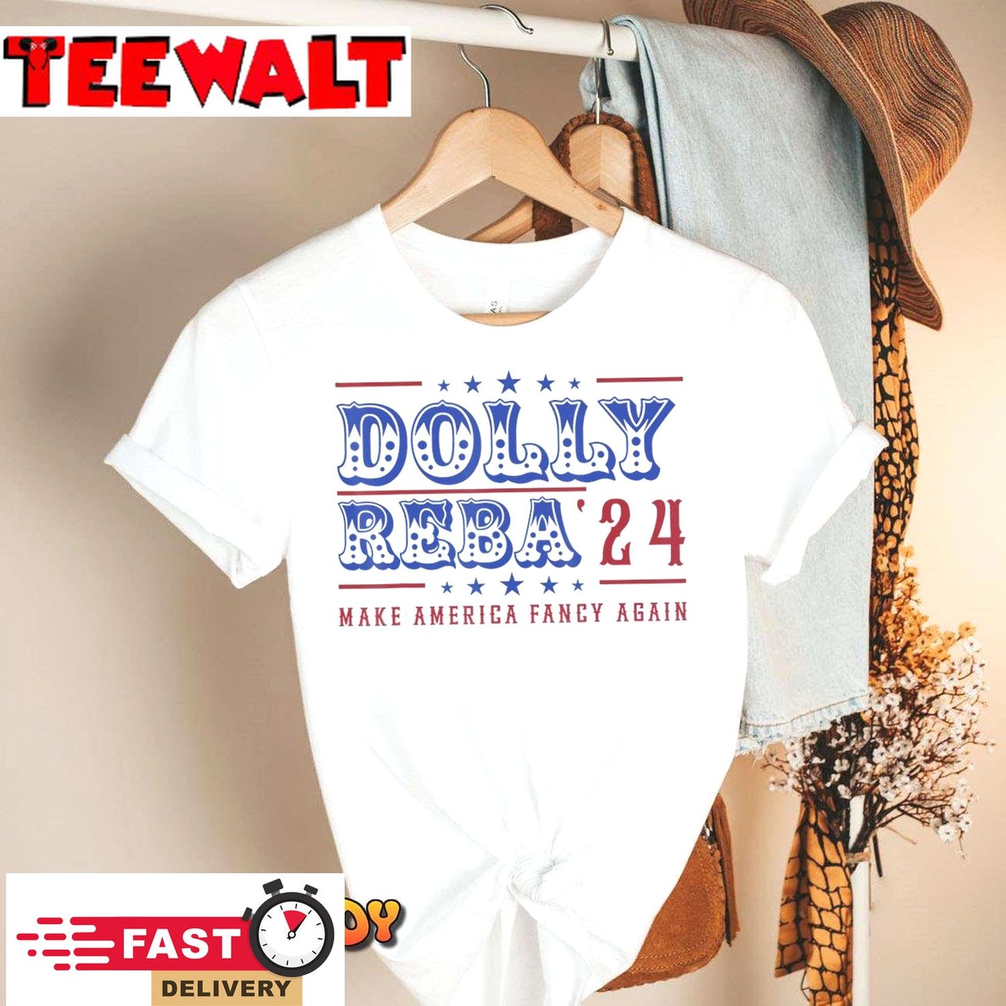 Retro Vintage Dolly And Reba 2024 Make America Fancy Again T-Shirt