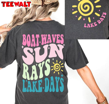 Lake Days Cool Design Short Sleeve , Must Have Boat Waves Sun Rays Lake Days Shirt Tank Top