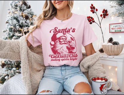 Santa'S Cocktail Club Shirt Retro Christmas Holiday Party