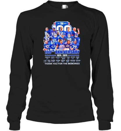 New York Giants Est 1925 100Th Anniversary 1925 2025 Thank You For The Memories Players Names Signatures T-Shirt