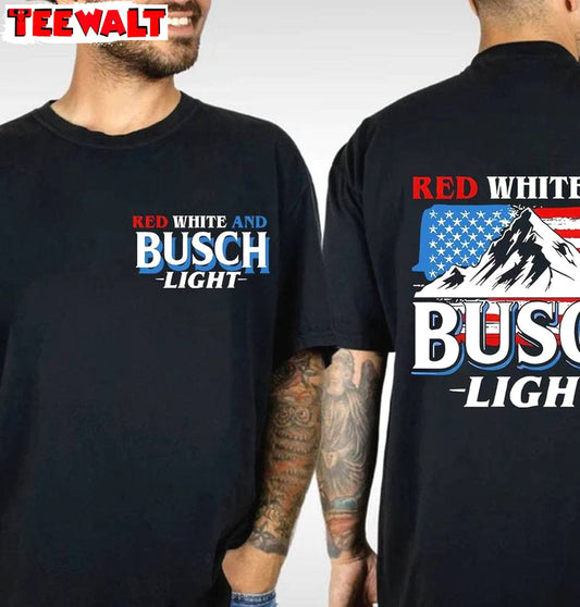 Cool Design Red White And Busch Light Shirt, Trendy Usa Flag Crewneck Long Sleeve