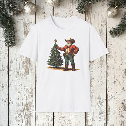 Vintage Santa Cowboy Tee, Xmas Party Shirt With Tree