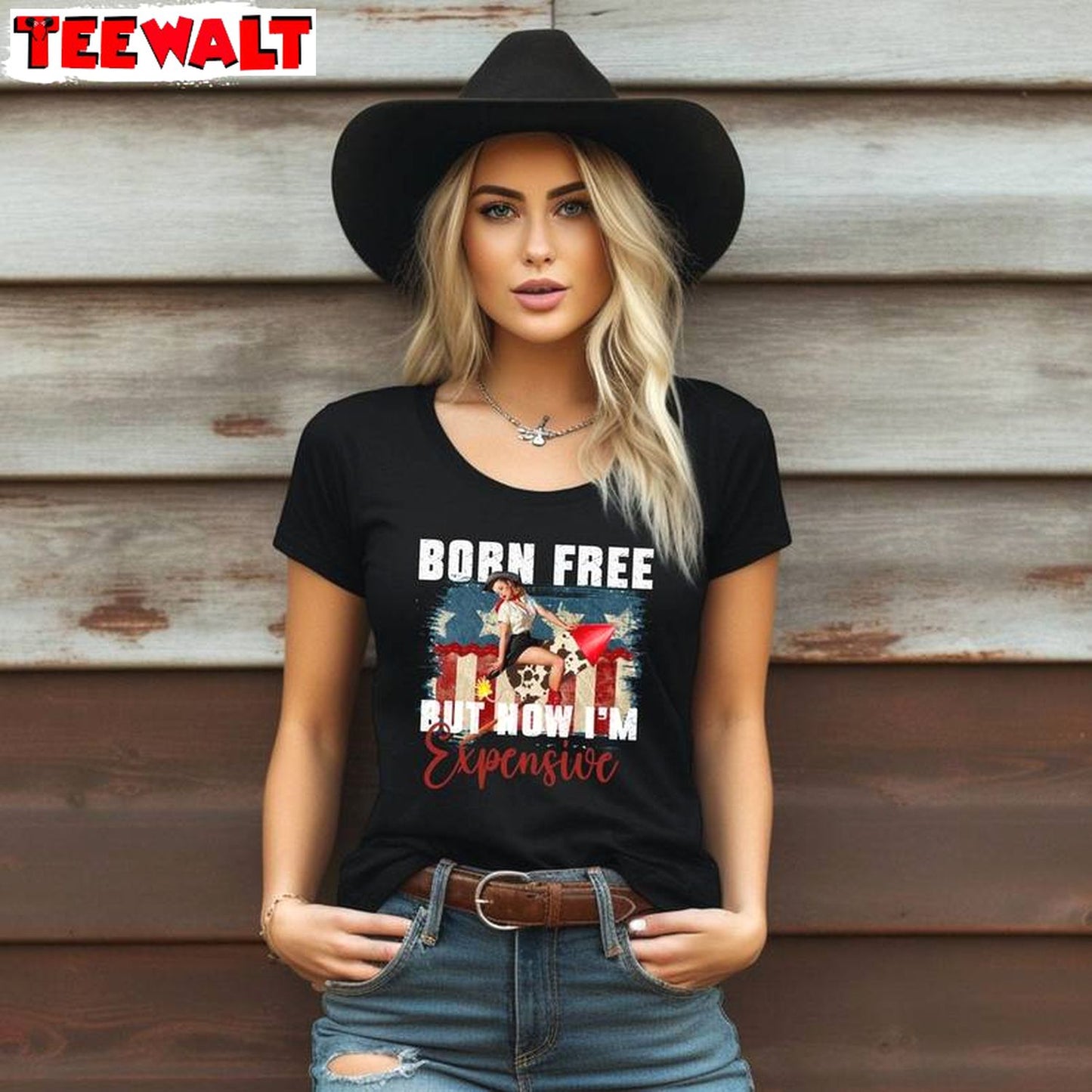 Cowgirl 4th Of July Sweatshirt , New Rare Born Free But Now I'm Expensive Shirt Sweater