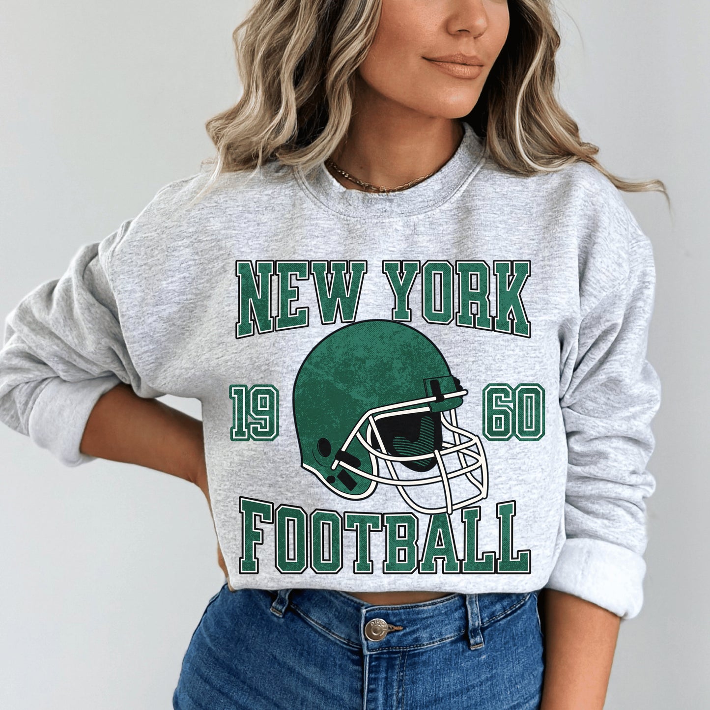 Jets Football Sweatshirt, Vintage Style New York Crewneck, Aaron Rodgers