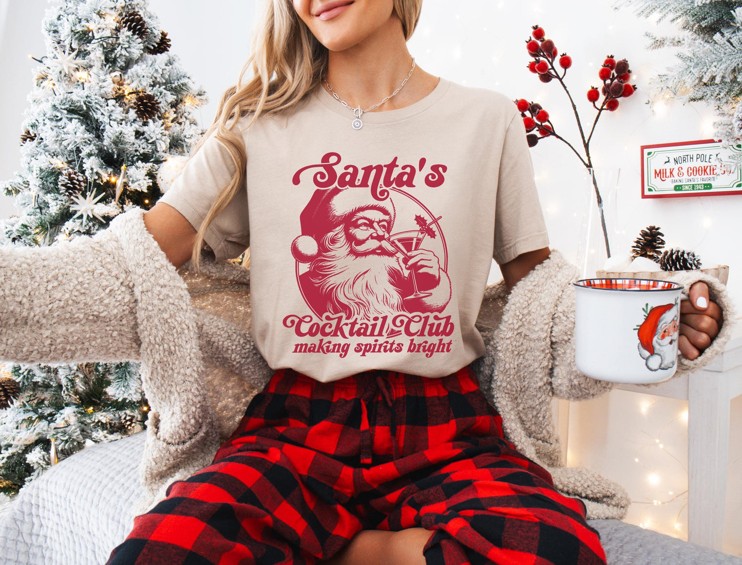 Santa'S Cocktail Club Shirt Retro Christmas Holiday Party