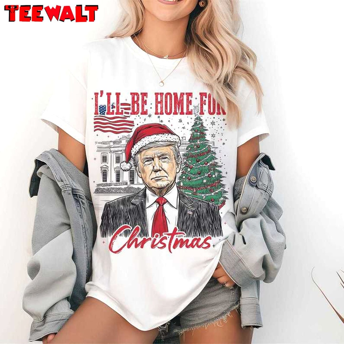 Trump I Ll Be Home For Christmas Sweatshirt, Humorous Christmas T Shirt 03