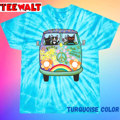 Peace And Love Hippie Road Trip Cats Unisex Tie Dye Tee